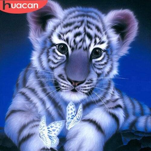 HUACAN 5D Diamond Painting Cross Stitch Tiger DIY Diamond Embroidery Full Square Animal Picture Of Rhinestone Decoration