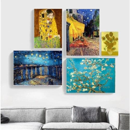 Famous Van Gogh Almond Blossom Canvas Painting Poster Prints Reproduction Impressionist Flower Wall Art Picture for Living Room