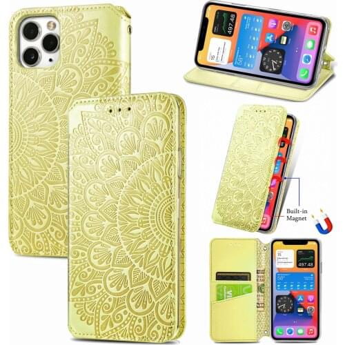 Strong Magnetic Closure Leather Wallet Bag for Iphone 12 Mini 11 Pro Max Xs Xr X 6 6S 7 8 Plus Full Protection Flip Cover