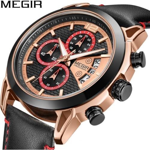 Creative MEGIR Chronograph Men Watch Relogio Masculino Fashion Leather Quartz Wrist Watches Men Clock Hour Army Military Watches