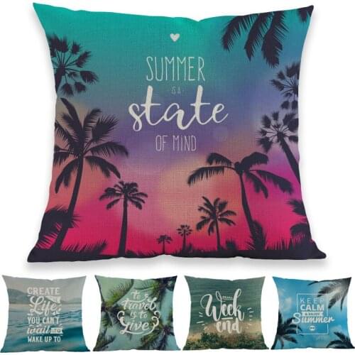 Summer Seaside Coconut Trees Background Motivation Quote Pattern Pillow Case Home Sofa Decoration Cushion Cover