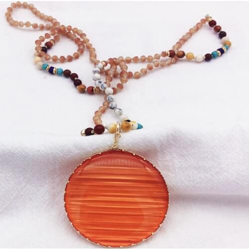 Hot Sale Round Exaggeration Opal Necklaces Pendants Girl Fashion Natural Stone Pendant Long Necklace For Women Jewelry Gift