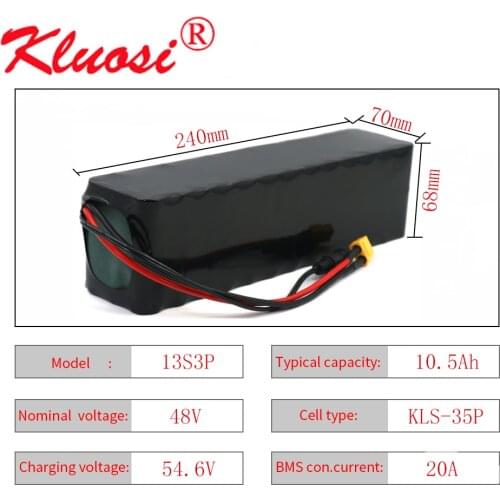 KLUOSI 13S3P 48V10.5Ah 10Ah 750W 54.6V Lithium Battery Pack with 20A BMS for Electric Scooter E-bike Electric Bicycle Scooter