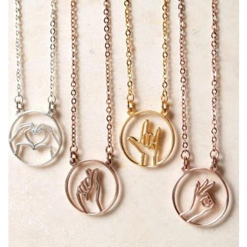 Minimal Round Pendant Necklace Stainless Steel Hand Gesture Necklace Pinky Promise Fun Jewelry Best Friend Gift Bijoux Femme Bff