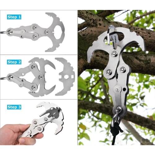Multifunctional Outdoor Climbing Claw Stainless Steel Survival Folding Grappling Hook Carabiner Travel Rescue Tool Climbing Tool