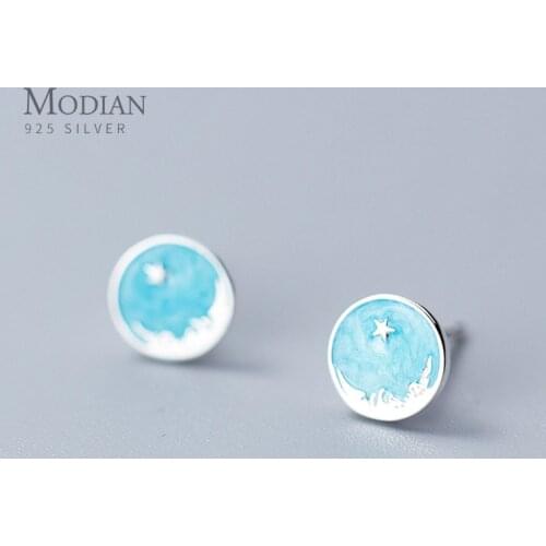 Modian 925 Sterling Silver Round Abstract Style Stud Earrings for Women Enamel Fashion Stars Fine Jewelry Pendientes 2020 New
