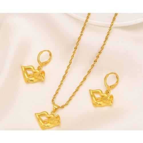 Gold Dubai india Fashion Jewelry Sets Necklace mouth Shape Pendant Earrings Jewelry Bridal Wedding Jewelry Party Gifts