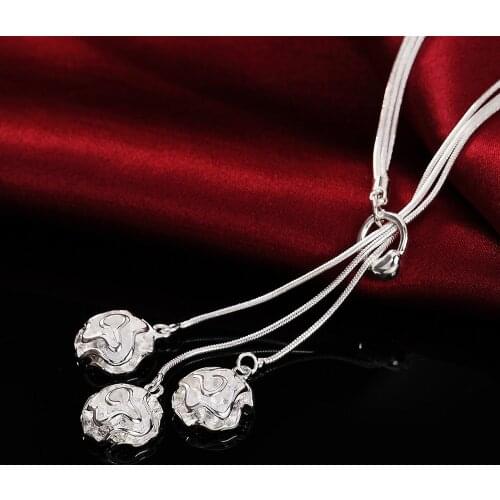 Charm Fashion 925 Sterling Silver Necklaces Classic Jewelry 18 Inches Rose Flower Necklace for Women Party Christmas Gifts