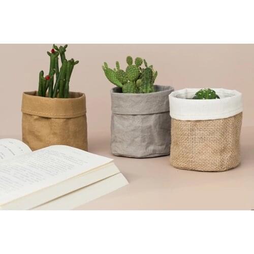 Kraft Paper Flower Pot Coats Office Creative Desktop Plant Bag Cosmetic Storage Bag Home Decoration Accessories