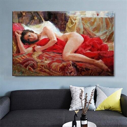 Sexy Naked Woman Canvas Painting Prints Nude Women Lying in Bed Printing Poster Wall Art Bedroom Decoration