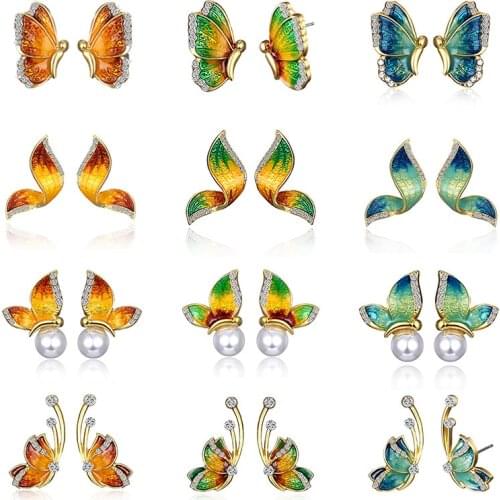 Fashion colorful fairy butterfly earrings female mini cute three-dimensional butterfly earrings party ladies accessories