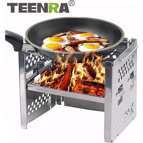 TEENRA Outdoor Mini Folding BBQ Stove Portable Camping Stove Outdoor Backpacking Wood Stove Camping BBQ Grill Cooking Tools