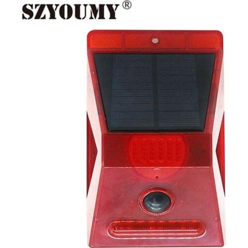 SZYOUMY Solar Alarm Strobe Lamp With Remote Control Waterproof Pir motion sensor flashing light For Home Garage Farm