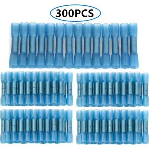 300PCS Heat Shrink Butt Connectors Insulated Waterproof Heat Shrinkable Terminals Electrical Wire Crimp Terminals 16-14 AWG