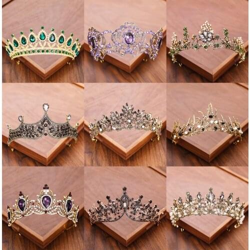 Vintage Baroque Queen Crown And Tiara Crystal Rhinestone Crown Bridal Diadem Hair Jewelry Wedding Hair Accessories Party Tiaras