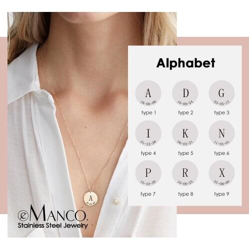 EManco Engrave 26 Alphabets Custom Necklace women Not Darken Gold Color 316L Stainless Steel Necklace 15mm Pendant Necklace