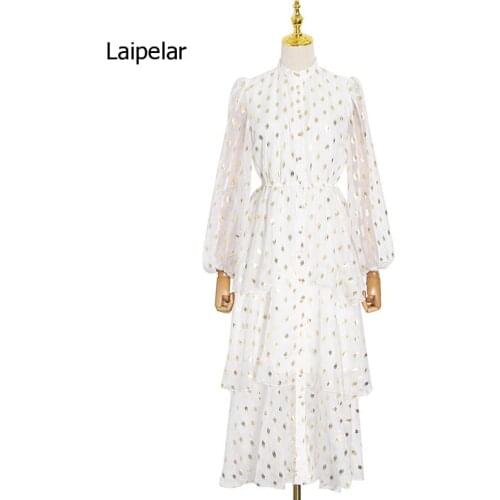 Polka Dot Womens Design Elegant Lantern Sleeve High Waist Sequin Elegant Dresses Female New 2021