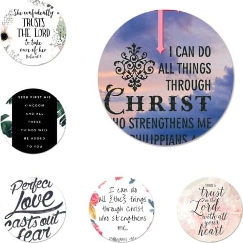 58mm Bible verse Philippians Jesus Christ Christian Icons Pins Badge Decoration Brooches Metal Badges For Backpack Decoration