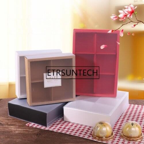 100pcs/lot 4/6 Grid Moon Cake Boxes with PVC Cover Party Gift Package Box Egg-Yolk Puff Cookie Biscuit Cake Boxes for Bake