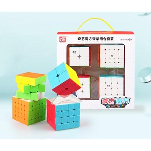 4 Pcs/Set QiYi Mofangge Magic Cube Set Strange-shape 2x2/3x3/4x4/5x5 Megaminx Professional Cubes Puzzle Toys Gift for Children