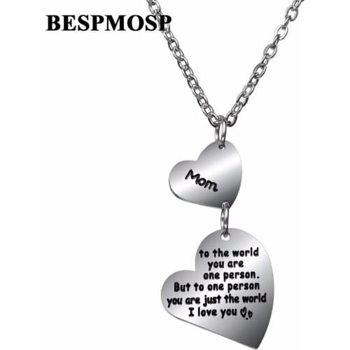 Bespmosp 12PC/SET Mom Mother Children Family Heart To Heart Pendant Trendy Charm Chain Jewelry Necklace Stainless Steel New
