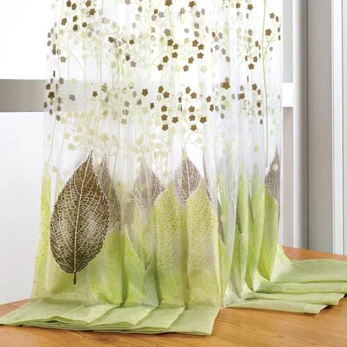 BHD Sheer Tulle Window Curtains for Living Room the Bedroom the Kitchen Modern Tulle Curtains Green Leaves Fabric drapes