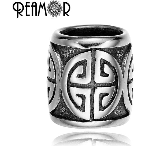 REAMOR Stainless Steel Big Hole Tibetan Long Beads Metal Spacer Barrel Beads For Jewelry Making DIY Wholesale Jewelry Findings