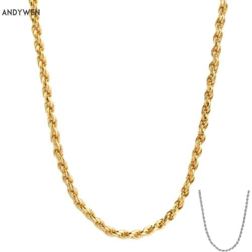 ANDYWEN New 925 Sterling Silver Gold Twist Chain Long Chain Choker Necklace 2020 New Rock Punk Luxury Fashion Jewelry Jewels