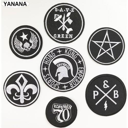 Black and white badge Patch for Clothing Iron on Embroidered for clothes