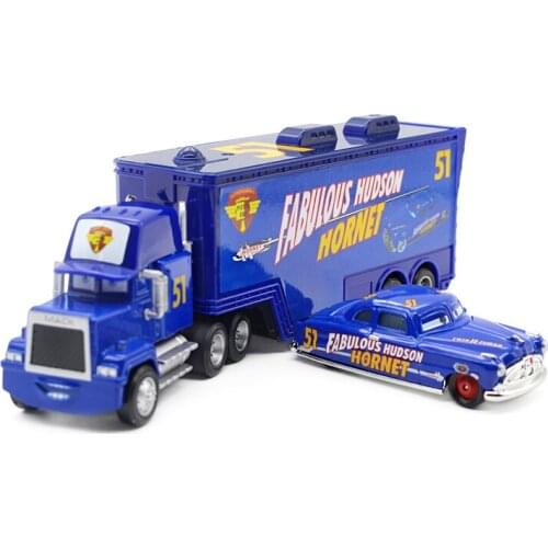 Disney Pixar Cars Lightning Mcqueen 2Pcs/Lot No.51 Mack Truck & Racer Fabulous Hudson Hornet Metal Alloy Toys Car For Kids Gift