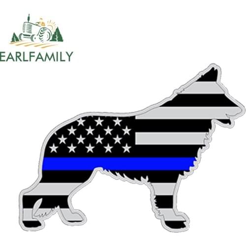 EARLFAMILY 13cm x 9.1cm Car Styling German Shepard Police K9 Dog Silhouette Car Sticker Gray Subdued Flag Waterproof Accessories