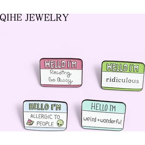 Fun Dialogue Enamel Pin Novel Quote Brooches Bag Clothes Lapel Pin Letter Badge Metal Jewelry Gift for Friends 2021 Wholesale