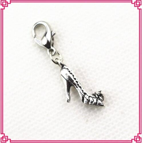 Hot selling 20pcs/lot high heeled shoes dangle charms lobster clasp charms for bracelet nacklace accessories diy jewelry