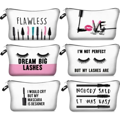 Eyelash Printing Canvas Makeup Bag Cosmetic Bag With Various Pattern Travel Pouch Women Bag