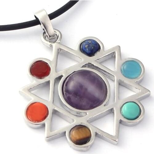 Kraft-beads Silver Plated 7 Stone Beads Solomons Seal Healing Balance Chakra Star Pendant Fashion Jewelry