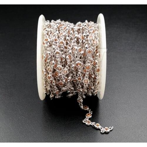 WT-BC089 Beautiful Round Shape Brass Chain With Cubic Zircon In Simple Sliver Color For Women Necklace Making 3mm