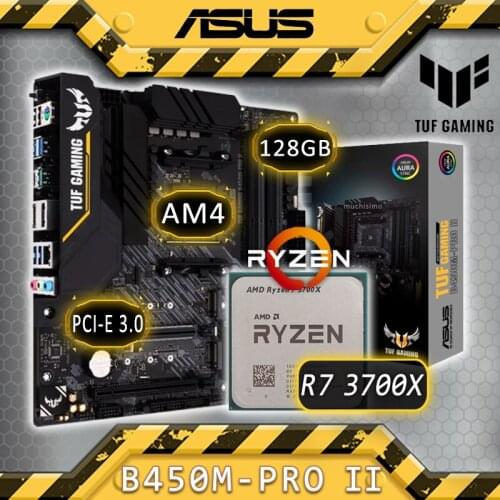 Asus TUF GAMING B450M-PRO II With AMD Ryzen 7 3700X Gaming Motherboard Combo Ryzen Kit 3700X PCI-E 3.0 AMD B450 Placa-mãe AM4