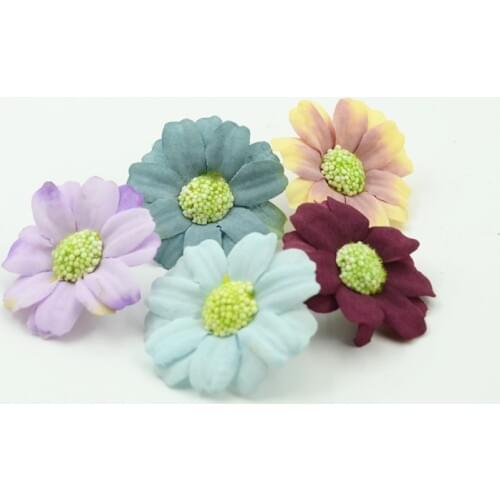 50pcs Mini 4cm Artificial Silk Daisy Flower Heads For Wedding Party Home Decoration Diy Wreath Craft Simulation Fake Flowers