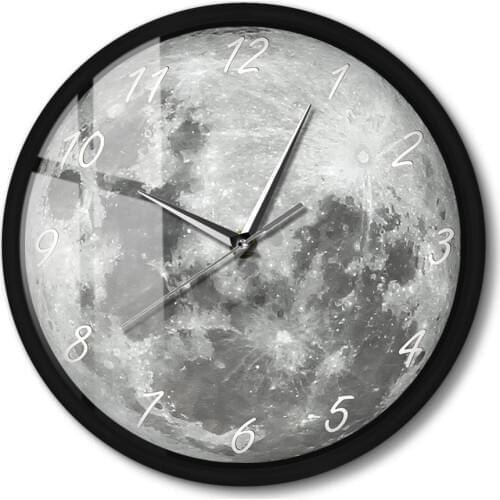 Full Moon Wall Clock Modern Design Metal Frame Sound Control Wall Watch Night Light Smart Home Decor Wall Clock For Boyroom