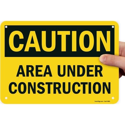 U91377NP7x10 "Caution Area Under Construction" Sign | 7" x8" Plastic Black on Yellow