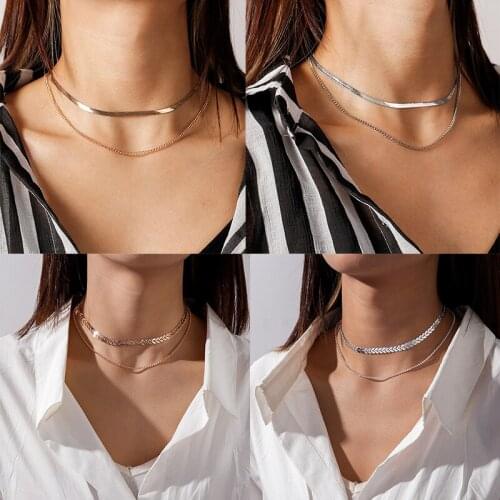 Simple Gold Multilayer Fashion Necklace Clavicle Chain Shiny Collar Men Women Couple Snake Bone Chain Minimalism Necklace