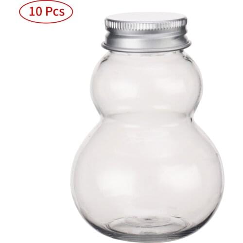 10Pcs 100ml Food Grade Plastic Portable Gourd Shape Empty Bottles with Aluminum Cover Small Storage Jars for Storing Candy Beans