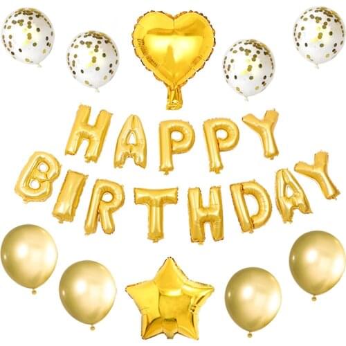 11pcs/set Gold Silver Happy Birthday Party Decor Balloons Set Star Heart Foil Ballons For Kids Adult Birthday Party Decorations