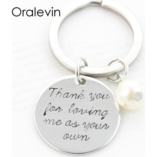 THANK YOU FOR LOVING ME AS YOUR OWN Inspired Charms Hand Stamped Keychain Graduation Gift Jewelry 22MM,#LN316K