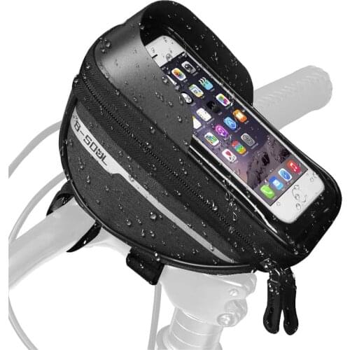 Bike Phone Front Frame Bag, Cycling Waterproof Front Frame Top Tube Handlebar Bag with Touch Screen Holder Case for Android
