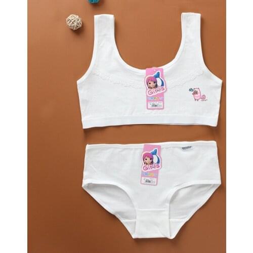 Cartoon Girl Training Bra And Panty Cotton Sets Teenage Girls Bra+Panties Teens Kids Sports Bra Panties Underwear 8-18 Years Old