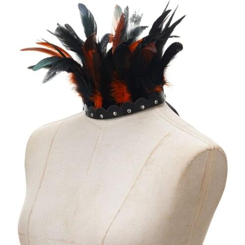 Victorian Gothic Natural Feather Collar Choker Shrug Shawl Shoulder Wrap Cape with Leather Collar for Hallowen Cosplay Costume