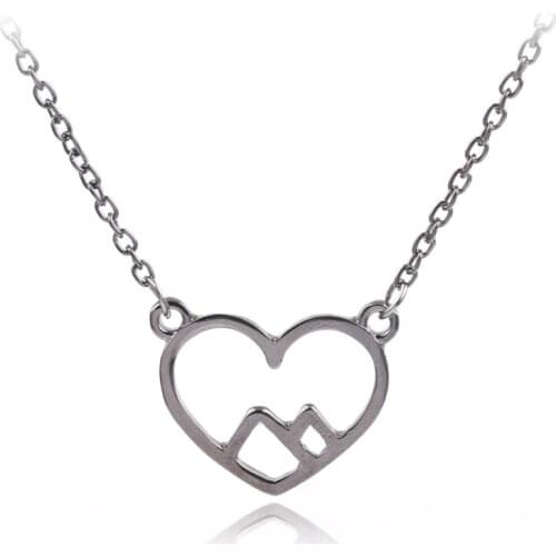 Vintage Gun black Color Mountain Heart pendant Necklace Choker Jewelry For Women Men Charm Necklaces Gifts