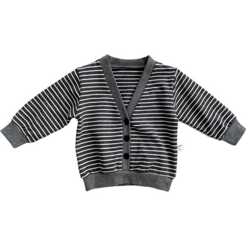 Baby Girls Boys Color Block Knitted Cardigan, Autumn Button-down Stripe Print Long Sleeve V-neck Knitwear Newborn Sweater