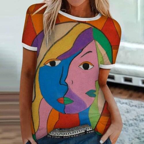 Camisetas Mujer Manga Corta Summer Top Abstract Print Short-Sleeved Patchwork T-Shirt Tops Y2k Clothes Vetement Femme T Shirts